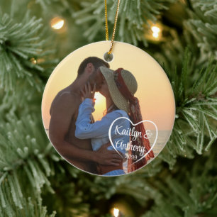 Paar liefde hart foto namen keramisch ornament