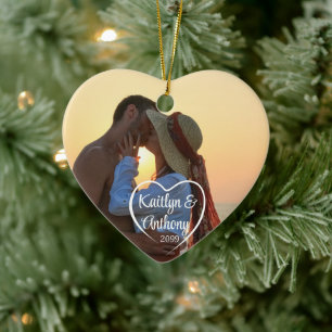 Paar liefde hart foto namen keramisch ornament
