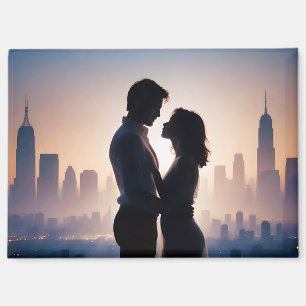 Paar liefde romantische zonsondergang silhouet bru magneet