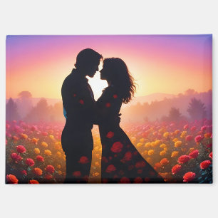 Paar liefde romantische zonsondergang silhouet bru magneet