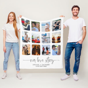 Paar LIEFDE VERHAAL 12 Fotocollage Namen Custom Fleece Deken