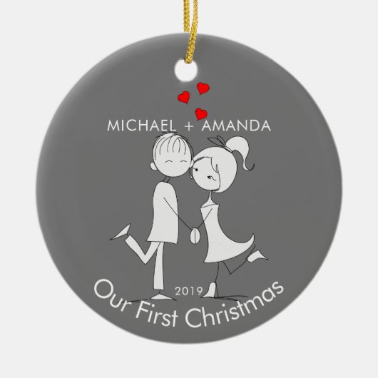 Paar-liefde voor onze eerste kerst keramisch ornament (Voorkant)