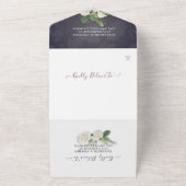 Paar Mason Jars Hydrangea Blue Gold Wedding RSVP All In One Uitnodiging (Buitenkant)