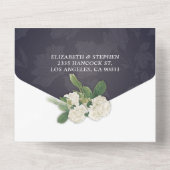 Paar Mason Jars Hydrangea Blue Gold Wedding RSVP All In One Uitnodiging (Achterkant)