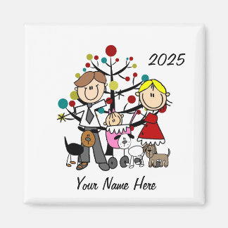 Paar met Baby Meisje Drie Honden Keramisch Ornamen Magneet