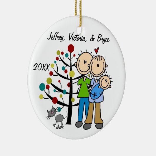 Paar met babyjongen en aangepaste kattenversiering keramisch ornament (Rechts)