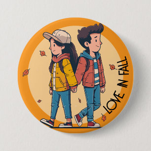 Paar met handen samen in de herfst ronde button 7,6 cm