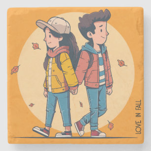Paar met handen samen in de herfst stenen onderzetter