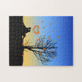 Paar met hartvormige herfstbladeren legpuzzel (Horizontaal)