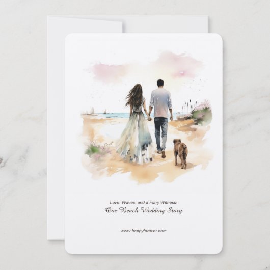 Paar met Hond Waterverf Sjabloon Bruiloft Uitnodig Kaart (Achterkant)