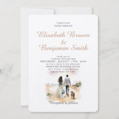 Paar met Hond Waterverf Sjabloon Bruiloft Uitnodig Kaart (Voorkant)