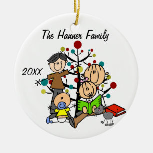 Paar met meisje, babyjongen, kat-feestdag Ornament