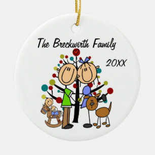 Paar met Toddler Boy en Brown Dog Ornament