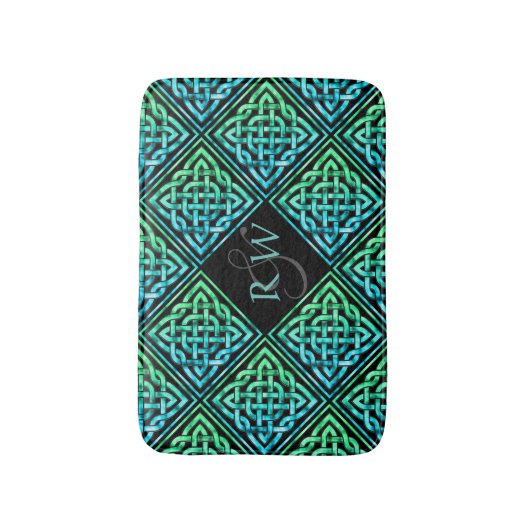 Paar Monogram Keltische Knoop Blauw Groene Badmat (Voorkant Verticaal)