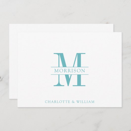 Paar Monogram Minimalistisch Blauw Groen Wit Notitiekaartje (Voorkant / Achterkant)