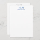 Paar Monogram Minimalistisch Blauw Wit Notitiekaartje (Voorkant / Achterkant)