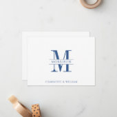 Paar Monogram Minimalistische Navy White Note Kaar Notitiekaartje (Voorkant / Achterkant in situ)