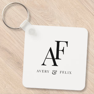 Paar Monogram zwart en wit elegant eenvoudig Sleutelhanger