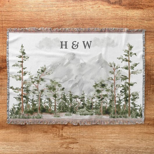 Paar Monogrammed Waterverf Berg en Bos Deken