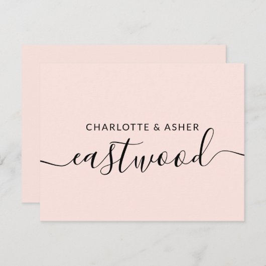 Paar Naam Blush Pink Wedding Monogram Notitie Kaar Notitiekaartje (Voorkant / Achterkant)