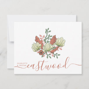 Paar Naam Bruiloft Monogram  Bloemen Notitiekaartje