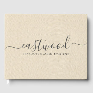 Paar Naam Bruiloft Monogram Cream Faux Linnen Gastenboek
