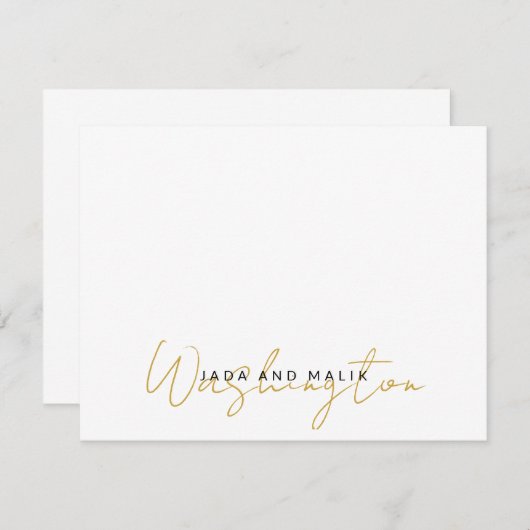 Paar Naam Bruiloft Monogram Goud Script Naam Notitiekaartje (Voorkant / Achterkant)