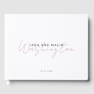 Paar Naam Bruiloft Monogram Roze Script Naam Gastenboek