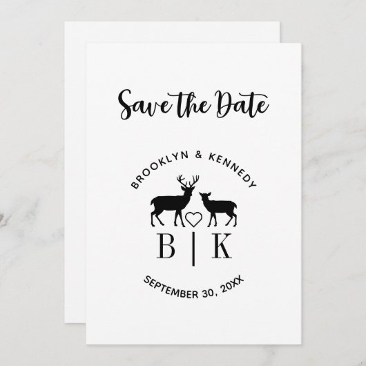 Paar naam Deer Monogram Rustic Land Weddenschap Save The Date (Voorkant / Achterkant)