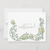 Paar Naam Monogram Wildflower Groene Bloem Notitiekaartje (Voorkant)