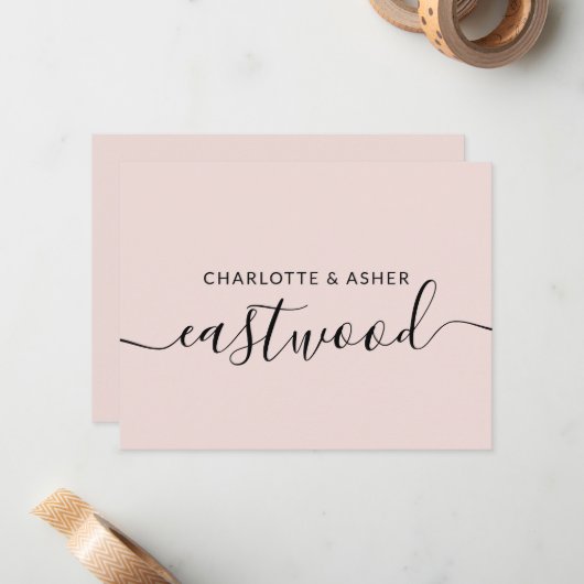 Paar naam Stusty Pink Weddenschap Monogram Notitiekaartje (Voorkant / Achterkant in situ)