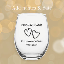 Paar Namen Hart 30ste bruiloft Jubileum Gift Wijnglas Zonder Voet