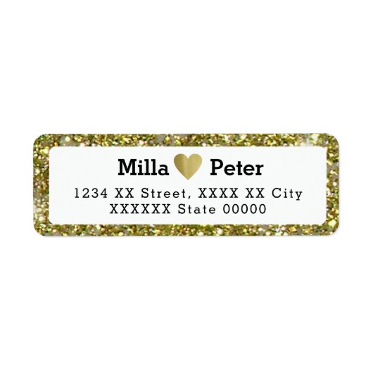 Paar namen met faux gouden glitter rand, liefde etiket (Voorkant)