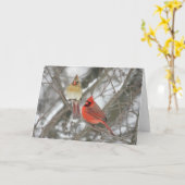 Paar Noordelijke Kardinalen Kaart (Gele Bloem)