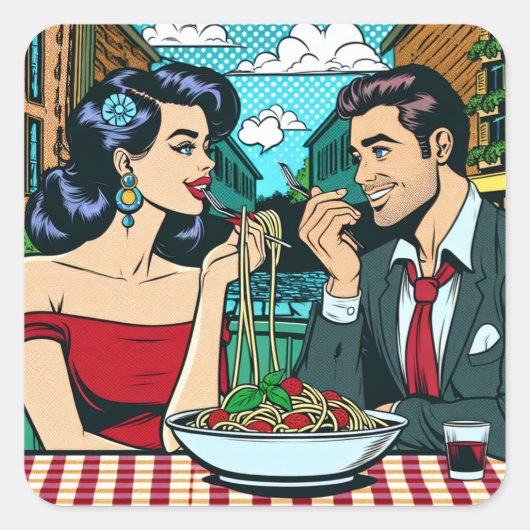 Paar op een datum | Verliefd worden Vierkante Sticker (Voorkant)
