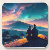 Paar op het dak bier onderzetter (Voorkant)