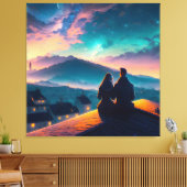 Paar op het dak canvas afdruk (Insitu (Woonkamer))