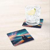 Paar op het dak vierkante kartonnen onderzetter (Insitu)