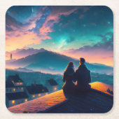 Paar op het dak vierkante kartonnen onderzetter (Voorkant)