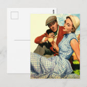 Paar op picknick, vintage, valentijn briefkaart (Voorkant / Achterkant)
