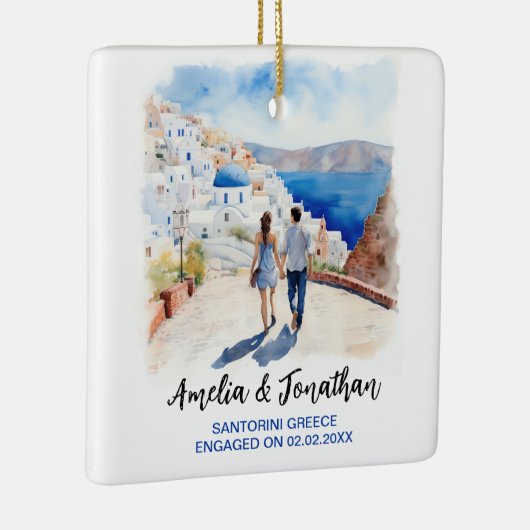 Paar op Santorini Island | Waterverf Reiskunst Keramisch Ornament (Rechts)