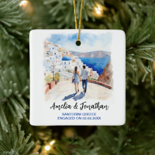 Paar op Santorini Island   Waterverf Reiskunst Keramisch Ornament