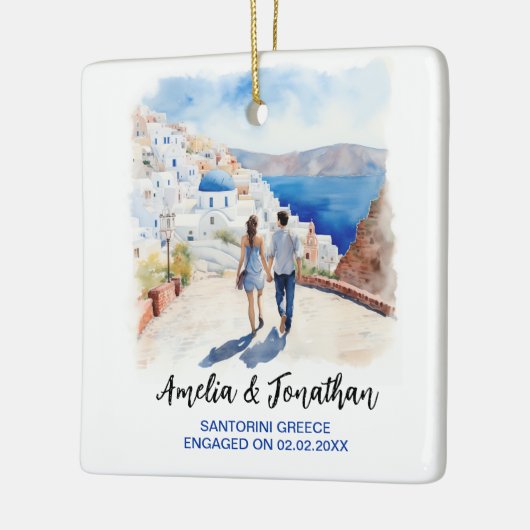 Paar op Santorini Island | Waterverf Reiskunst Keramisch Ornament (Links)