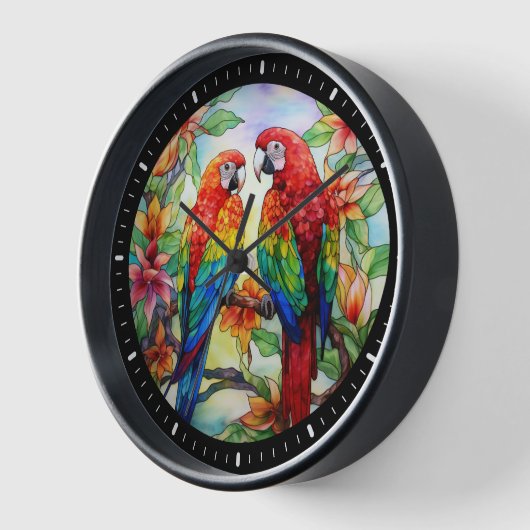 Paar Papegaaien Glas in lood Klok 2 (Hoek)