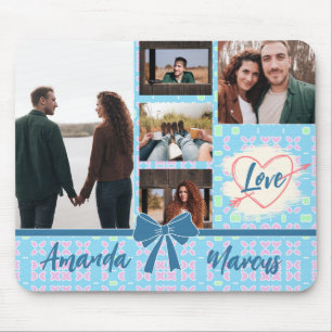 Paar Photo Collage Love Blue Pattern Muismat