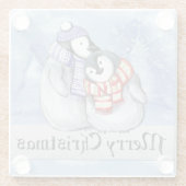 Paar Pinguïns Glazen Onderzetter (Achterkant)