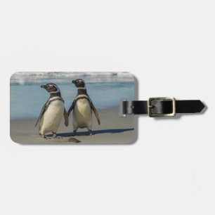 Paar pinguïns op het strand bagagelabel