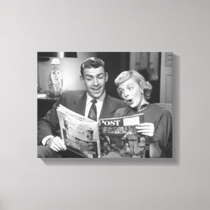 Paar Reading Magazine Canvas Afdruk