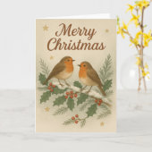 Paar Robins kerst Kaart (Gele Bloem)