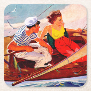 Paar Sailing door R.J. Cavaliere Vierkante Kartonnen Onderzetter